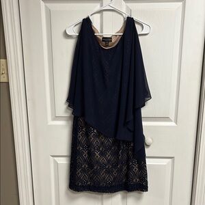 Connected Apparel Navy Asymmetrical Top with Navy Lace Dress